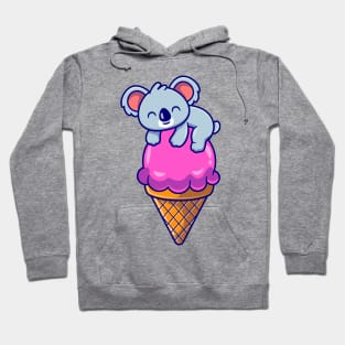Cute Koala On Ice Cream Cone Cartoon Hoodie